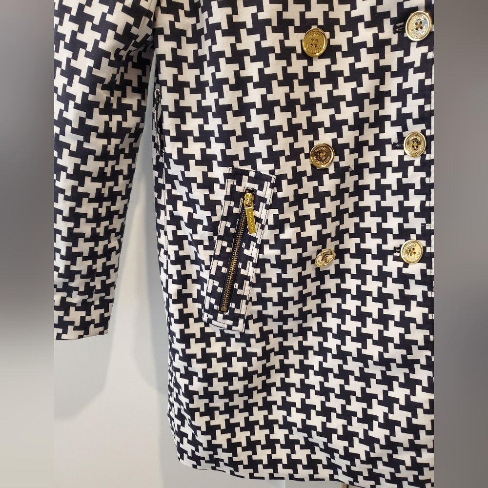 MICHAEL KORS-Black &White houndstooth double breasted midi trench Gold Buttons - Picture 8 of 9